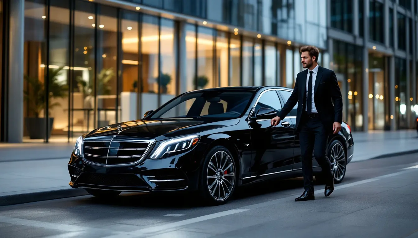 A professional driver arriving to provide business transportation solutions.