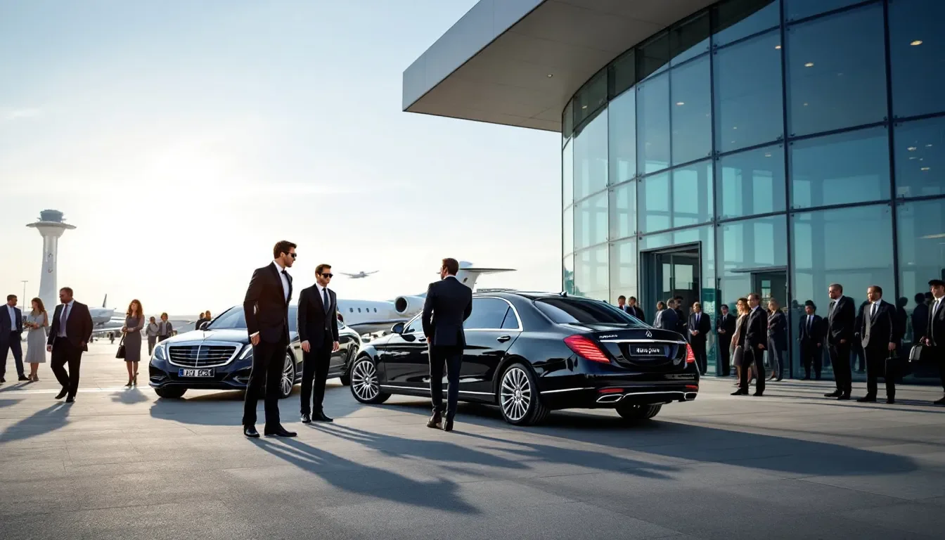 VIP Handling Munich: Premium Airport Services and More 1 A luxurious car service arriving at Munich Airport for VIP handling.