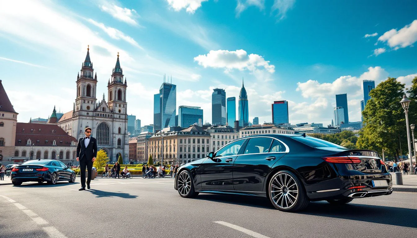 A scenic view of modern Munich showcasing its architecture, ideal for hiring a personal driver.